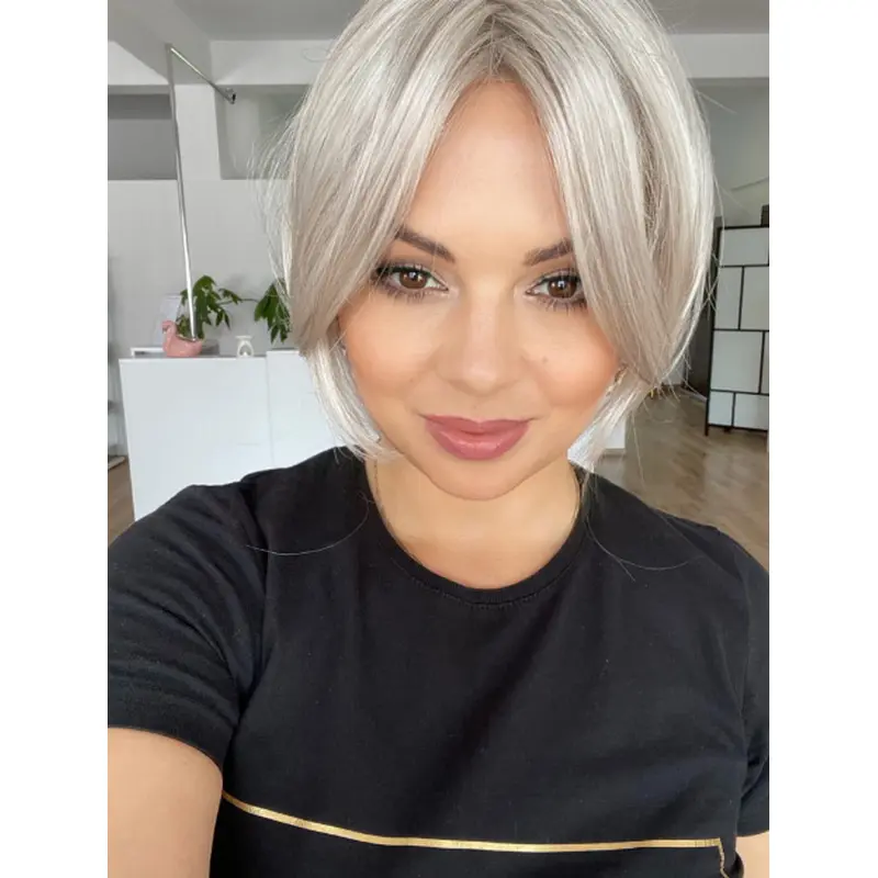 10" Straight Lace Front Synthetic Great Grey Wigs