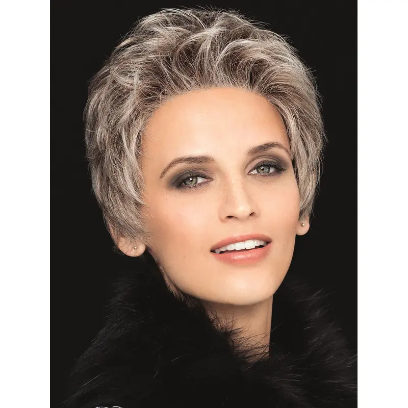 100% Hand-Tied Synthetic Straight Boycuts Cropped 4" Ladies Grey Wigs