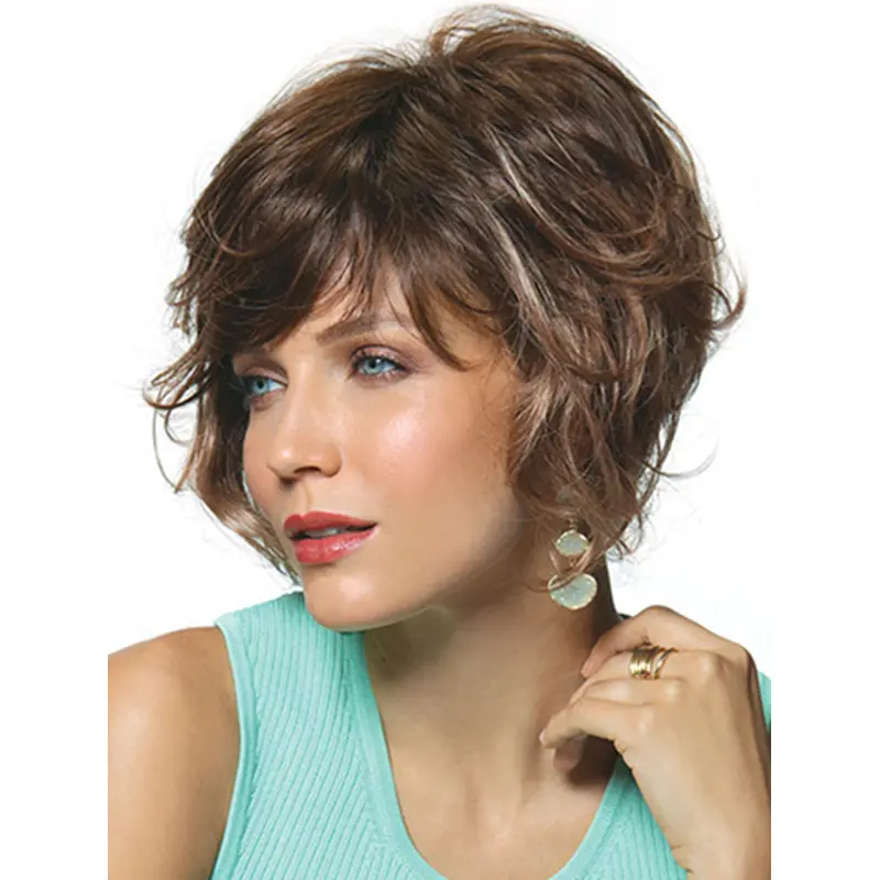 Brown Curly 10" Synthetic Bobs The Best Monofilament Wigs
