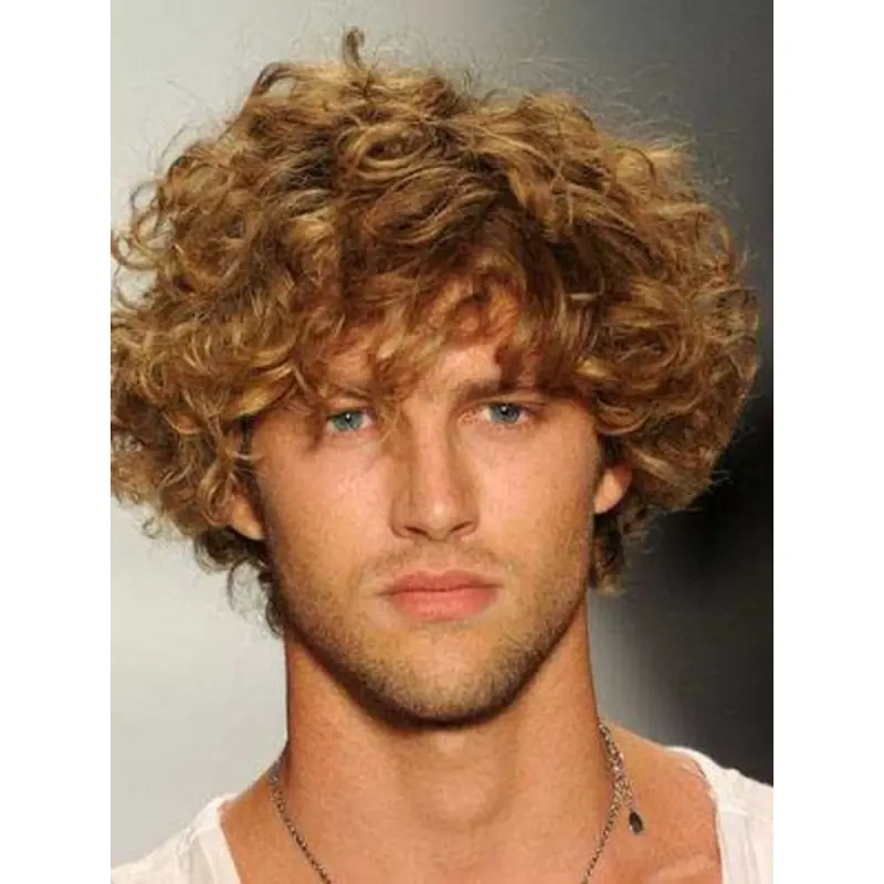 Easy Blonde Curly Short Men Wigs