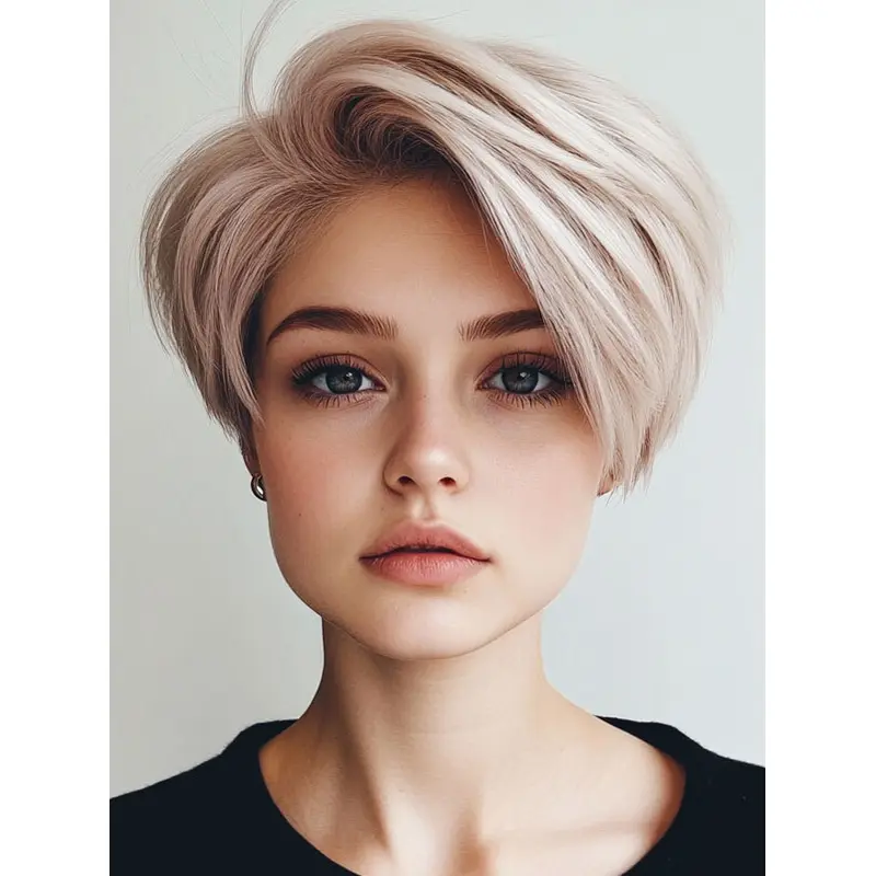 Lace Front Short Wigs Straight Boycuts Remy Human Hair Platinum Blonde 6" Wigs