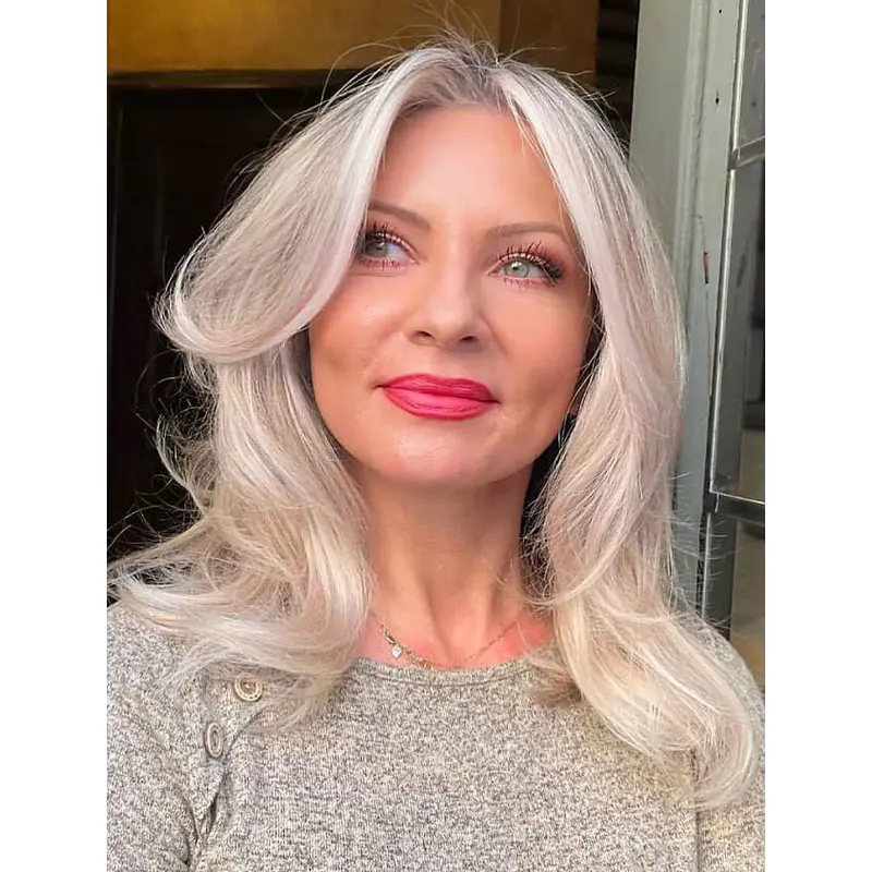 Lace Front Wigs Human Hair Wavy Platinum Blonde Wigs Without Bangs Lace Front Wigs