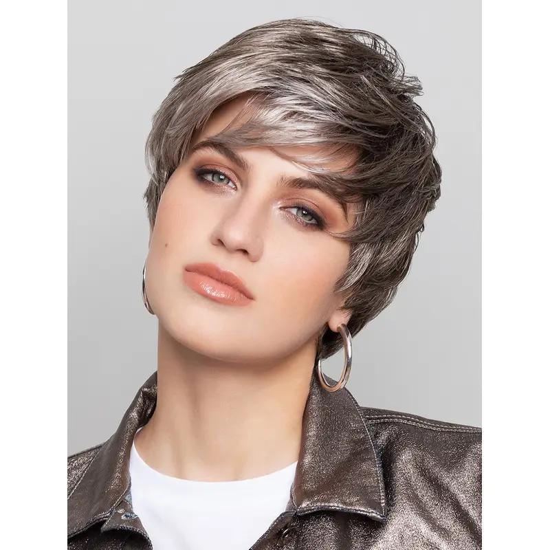 Monofilament Synthetic Straight Boycuts Short 8" High Quality Grey Wigs
