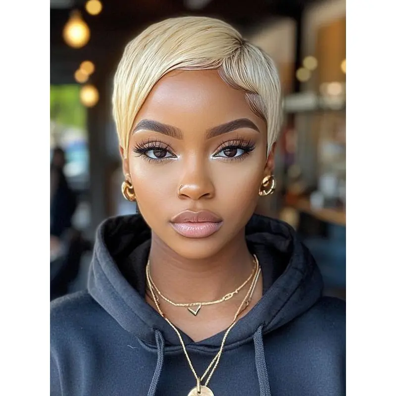 Short Pixie Cut Wigs For African American 4" Remy Human Hair Wigs