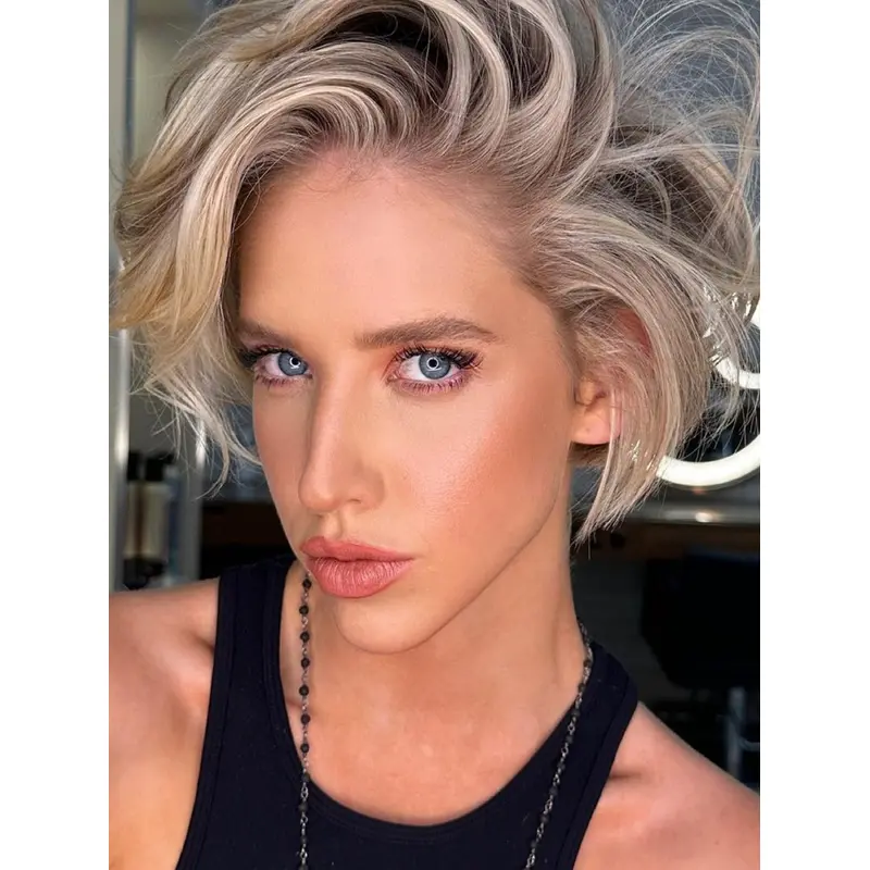 Short Wavy Wigs Human Hair Monofilament Bobs Remy Human Hair 8" Wigs