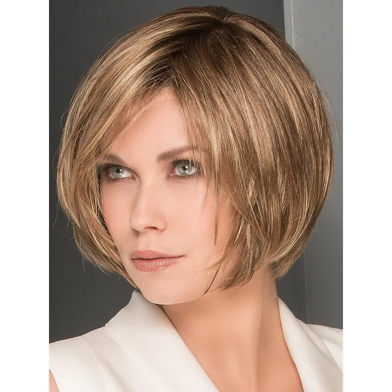 Straight 10" Chin Length Brown Bob Hand Tied Synthetic Wigs