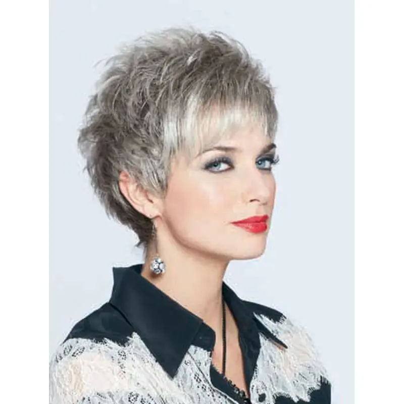 Top Lace Front Cropped Synthetic Grey Wigs