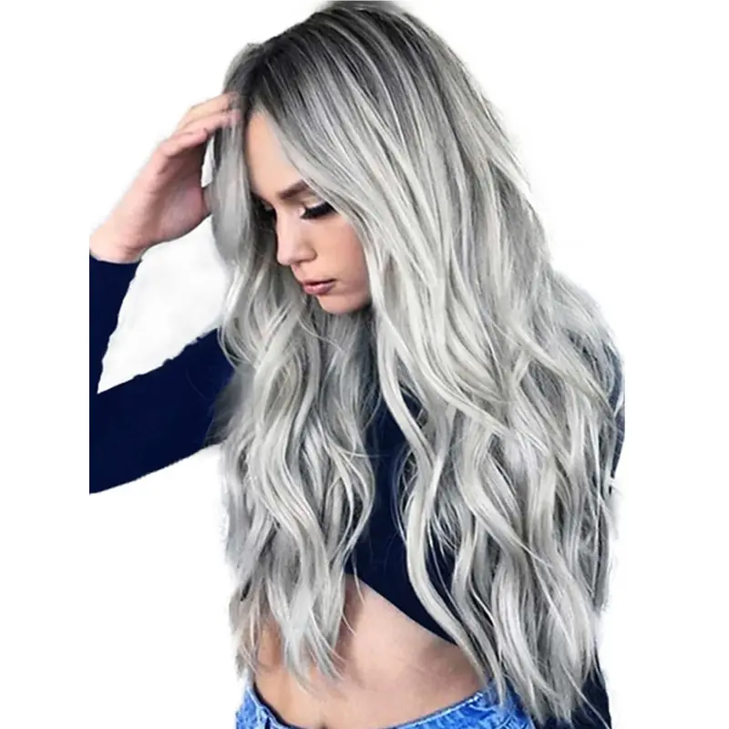 24" Wavy Lace Front Synthetic Perfect Grey Wigs