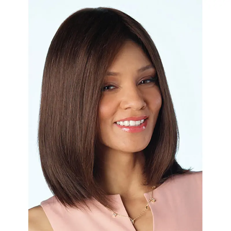 Brown Shoulder Length 14" Without Bangs Human Hair Wigs
