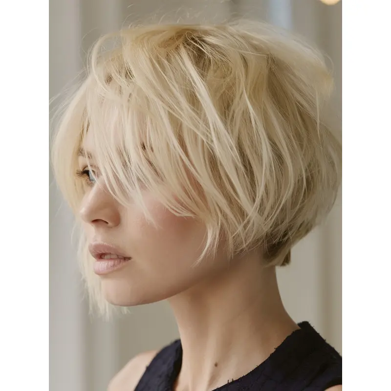 Short Straight Bob Wigs 8" Monofilament Platinum Blonde Synthetic Wigs