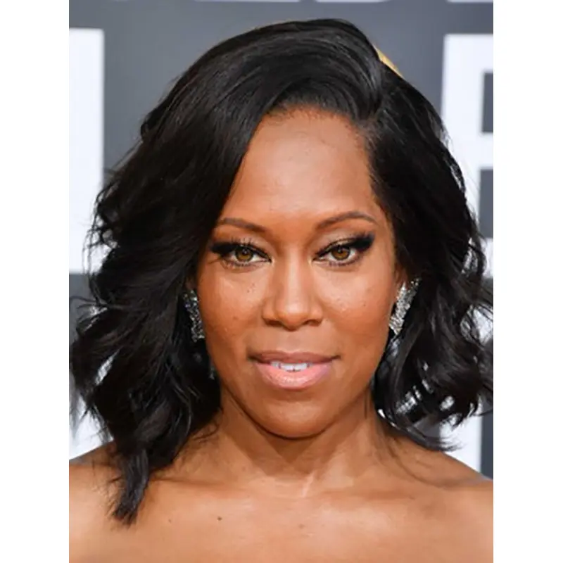 Without Bangs Wavy Shoulder Length Black Full Lace Regina King Wigs