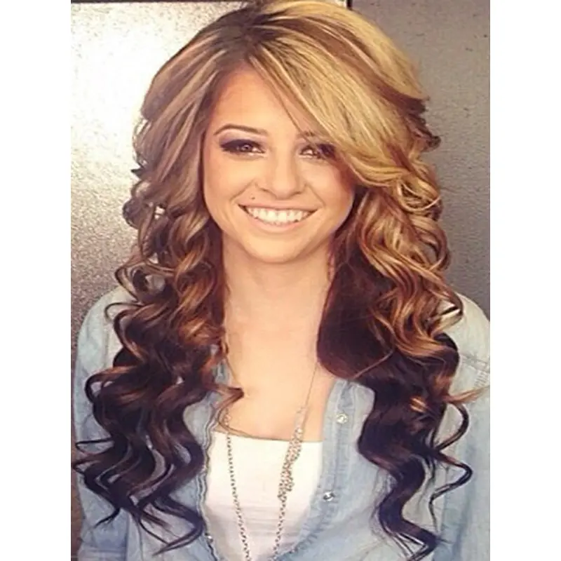 24 Inches Wavy Blonde to Black Human Hair Ombre Wigs