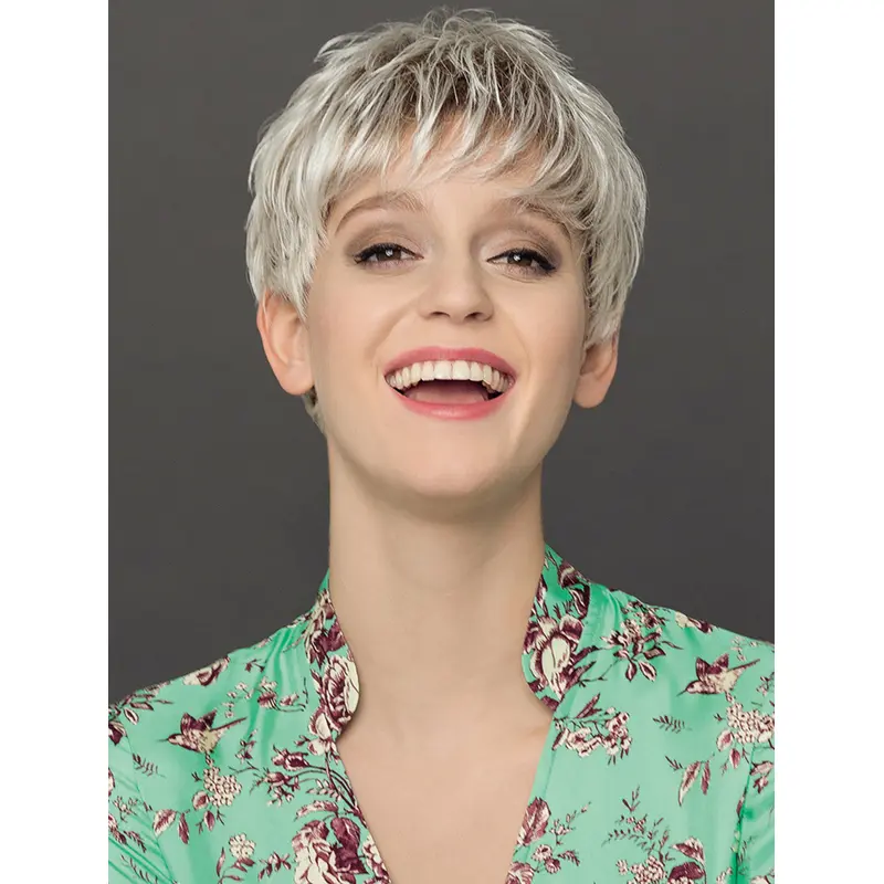 4" Straight Monofilament Synthetic No-Fuss Grey Wigs