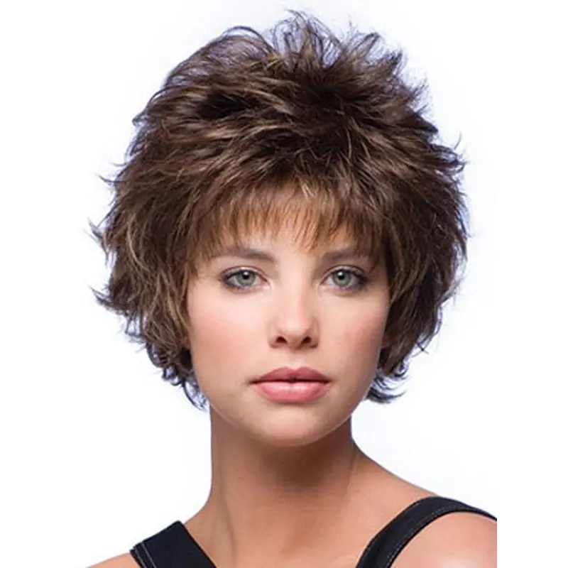Brown New Layered Wavy Short Wigs