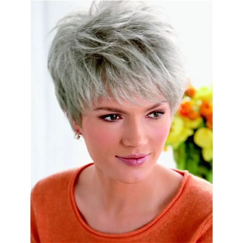 Flexibility Lace Front Cropped Synthetic Grey Wigs