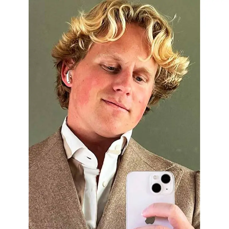 Human Hair Wigs Mens Platinum Blonde Wavy 6" Monofilament Wigs