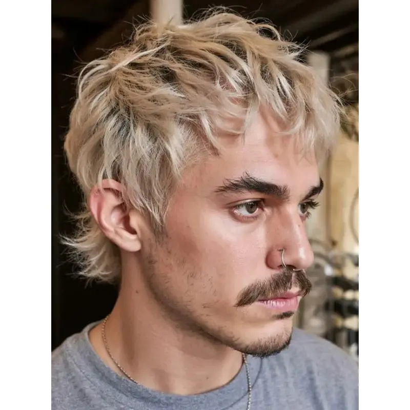 Lace Front Mens Wigs Synthetic Wavy Platinum Blonde Cropped Wigs