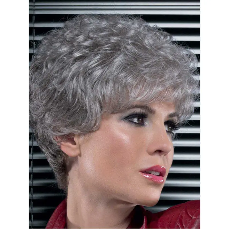 Natural Curly Short Synthetic Grey Wigs