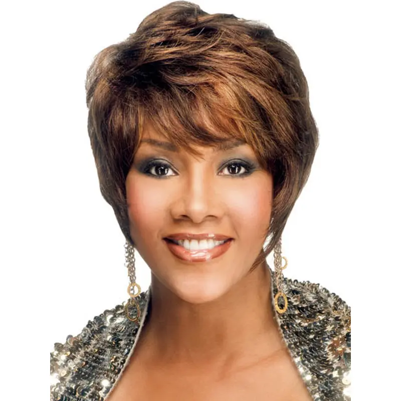 Refined Brown Straight Short African American Wigs