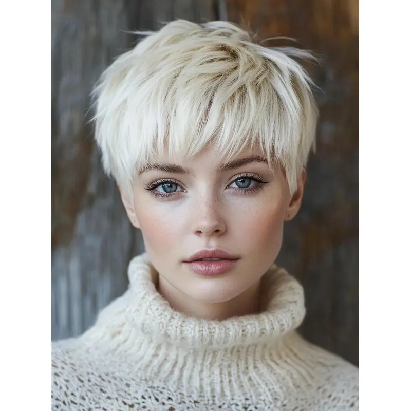Short Pixie Human Hair Wigs 6" Boycuts Platinum Blonde Lace Front Straight Wigs