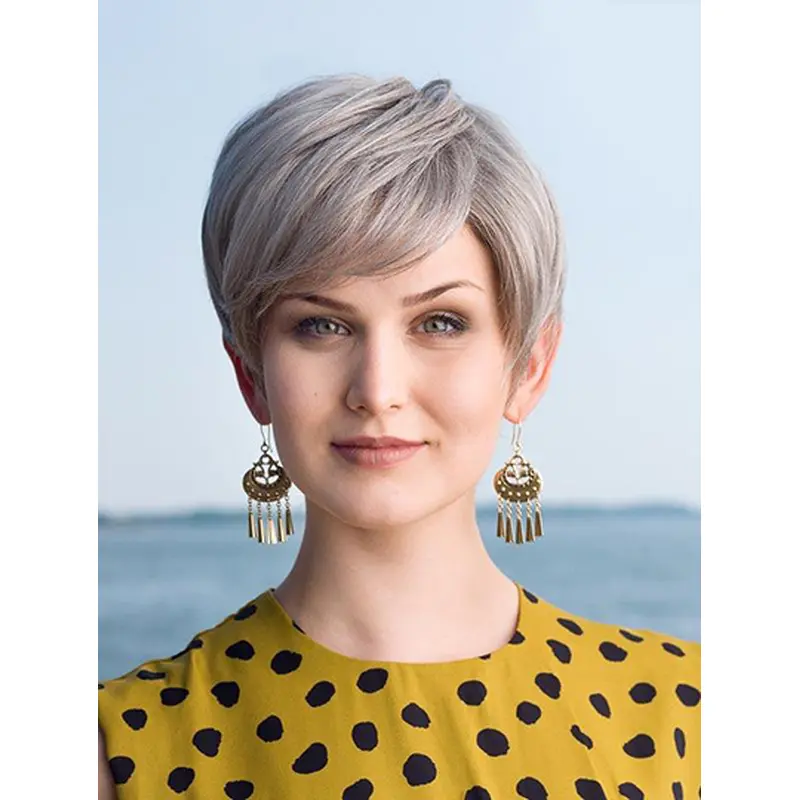 Straight Monofilament Grey Synthetic 6" Boycuts Ladies Short Wigs