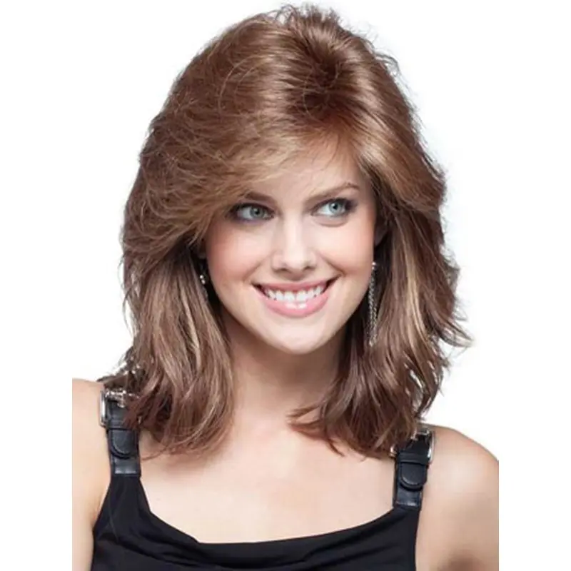 Wavy With Bangs Perfect Brown Capless Synthetic Wigs