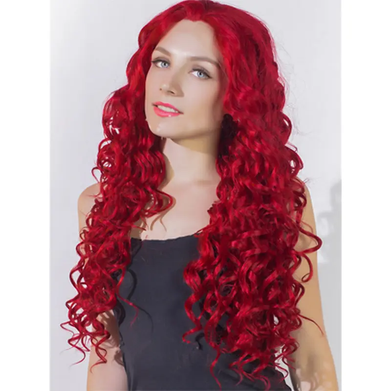 24 Inches Curly Long Lace Front Red Human Wigs