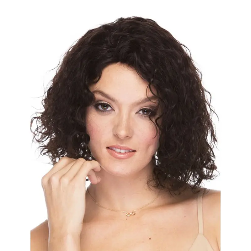 Faddish Brown Curly Shoulder Length Human Hair Wigs