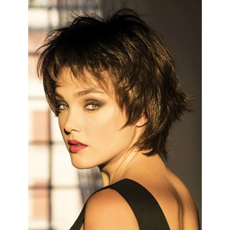 Layered Synthetic Black Wavy 8" Monofilament Wigs