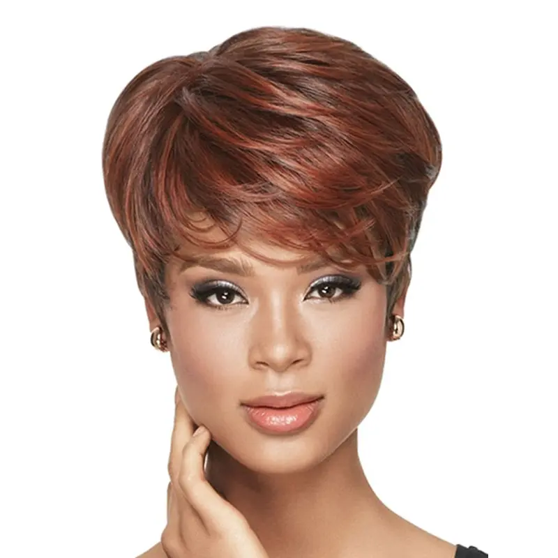 Mature Red Wavy Cropped African American Wigs