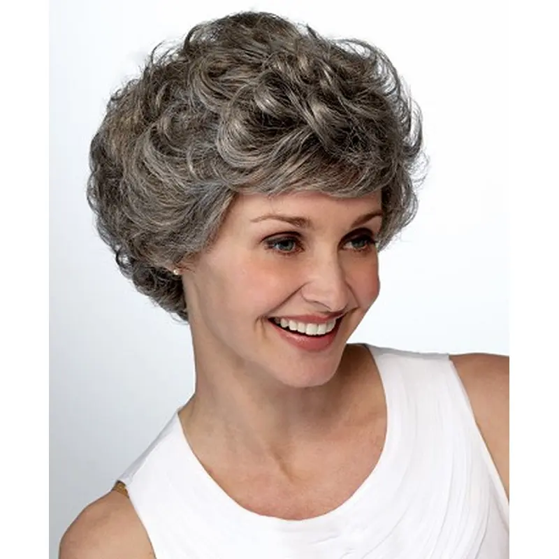 New Curly Short Synthetic Grey Wigs
