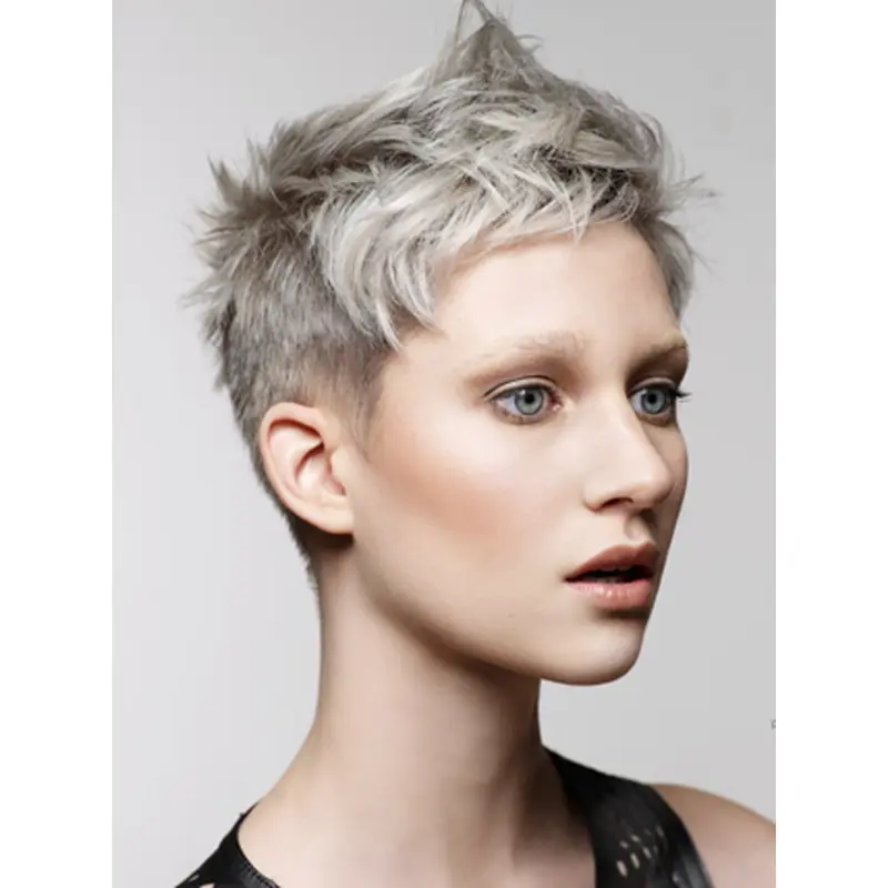 Young Fashion Grey Short Clean Lace Front Human Wigs