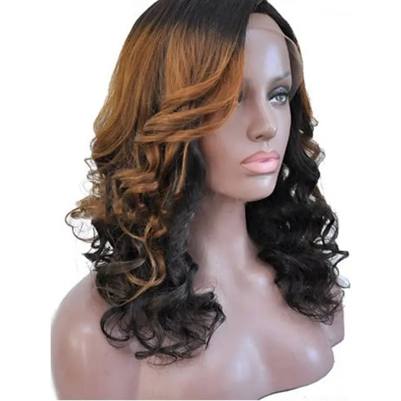 16" Shoulder Length Curly Full Lace Wigs Ombre Wigs