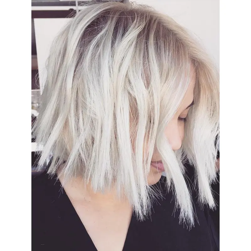 Bob Lace Wig Human Hair Chin Length Straight 10" Platinum Blonde Wigs