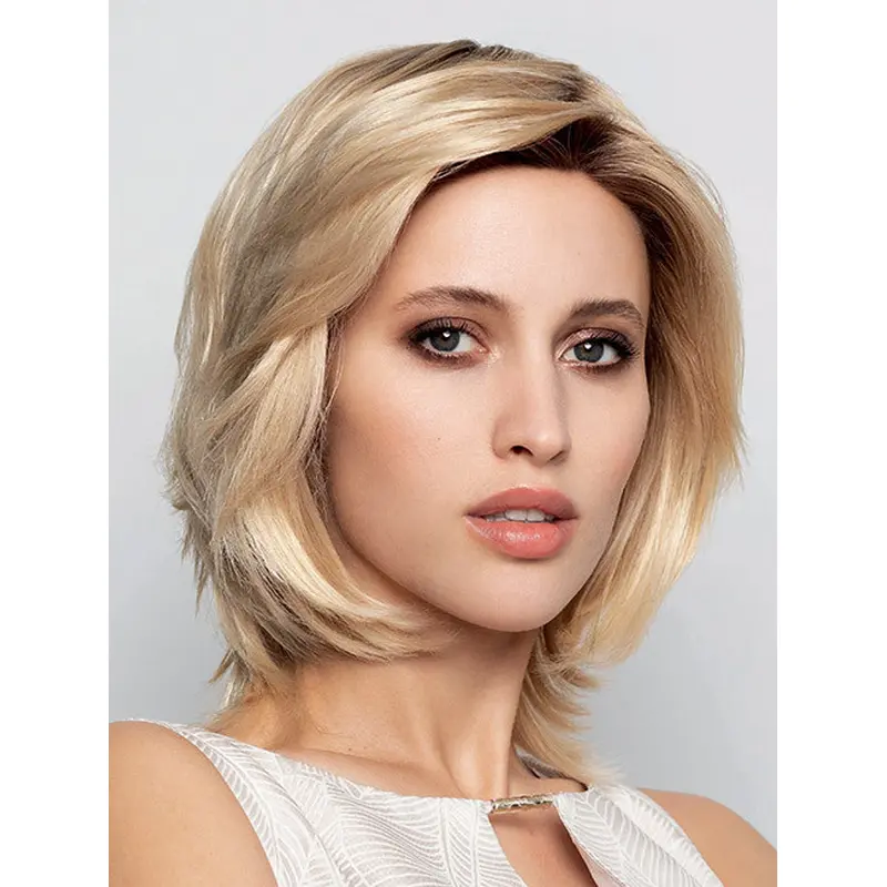 Chin Length 100% Hand-tied Blonde Straight Layered Human Hair Wigs For Women
