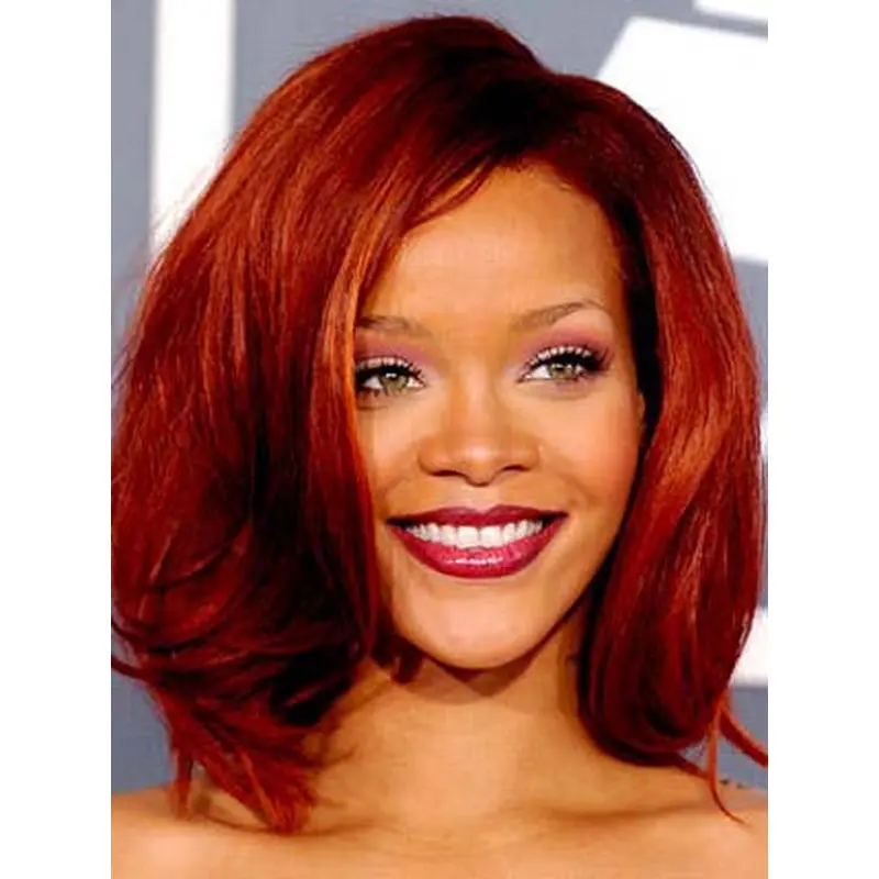 Rihanna Red With Simple Wavy 12 Inches Lace Front Human Wigs