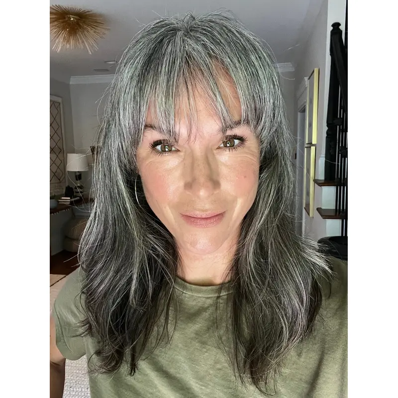 Grey Long Hair Wigs 16" Straight Synthetic With Bangs Wigs