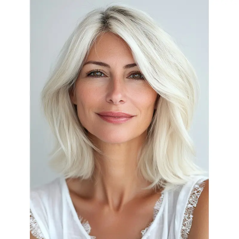 Medium Wig 12" Monofilament Synthetic Wavy Platinum Blonde Wigs