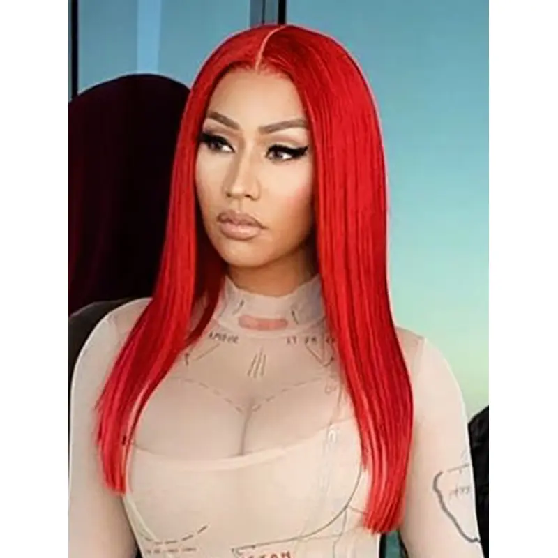 Red 16" Straight Without Bangs Long Nicki Minaj Wigs