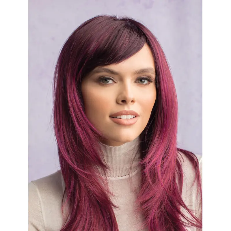 Red Monofilament 16" Straight With Bangs Synthetic Female Long Wigs
