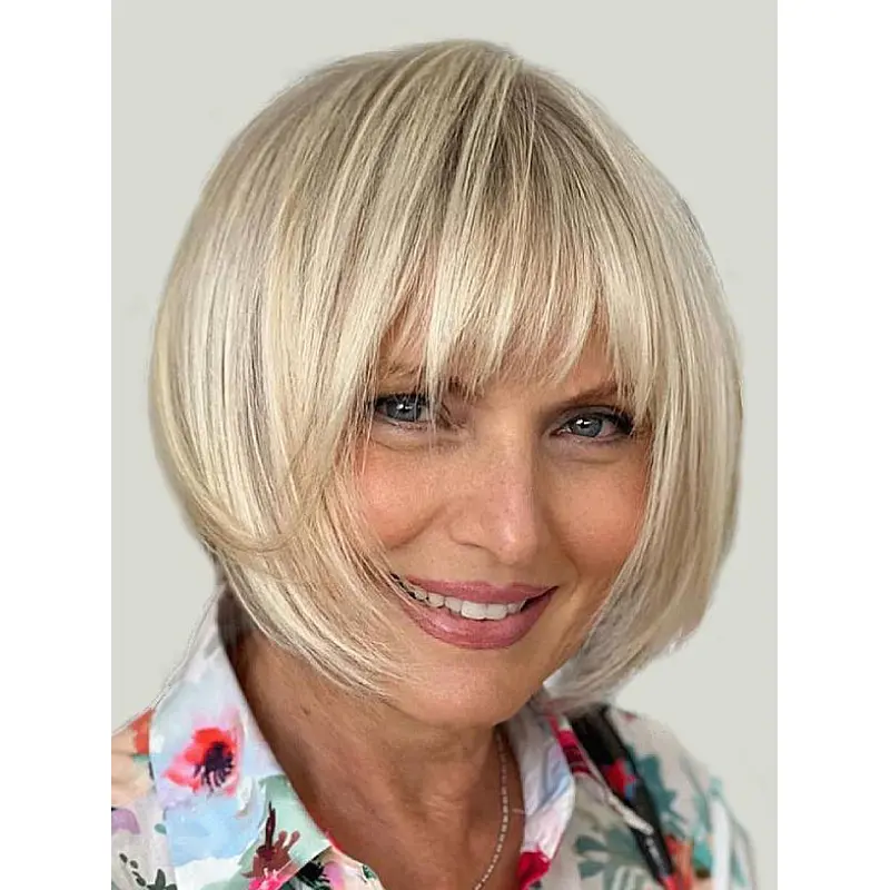 Short Straight Hair Wigs 8" Platinum Blonde Monofilament Wigs