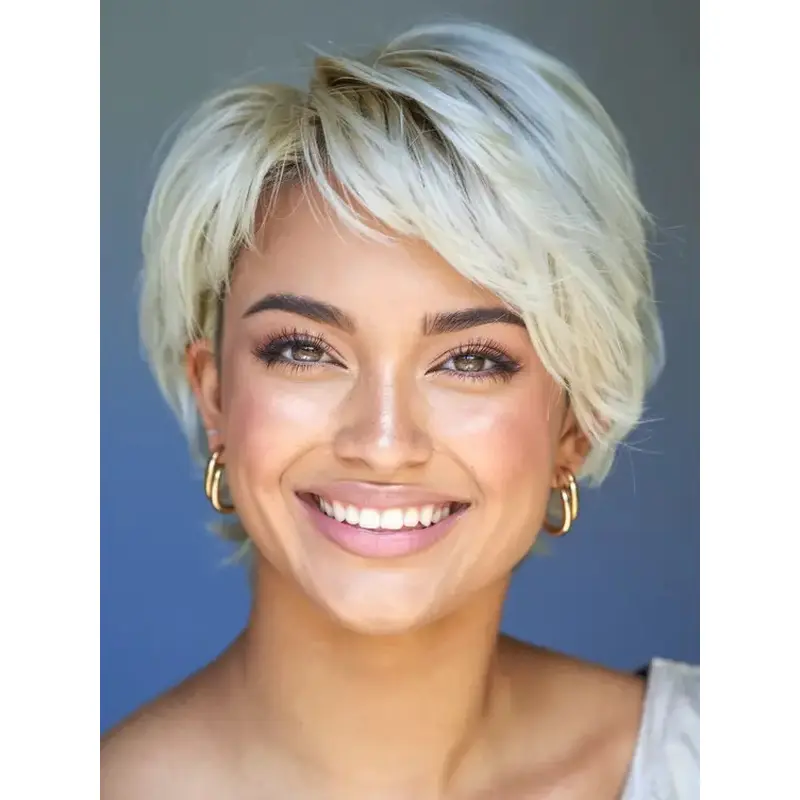 Short Style Wigs Lace Front Boycuts Synthetic Straight Platinum Blonde Wigs