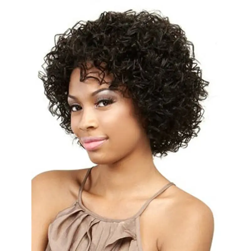 Suitable Black Curly Chin Length African American Wigs