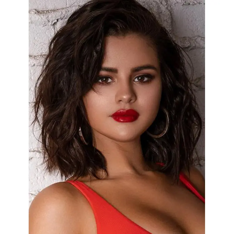 Wavy Chin Length Brown Remy Human Hair Selena Gomez Wigs