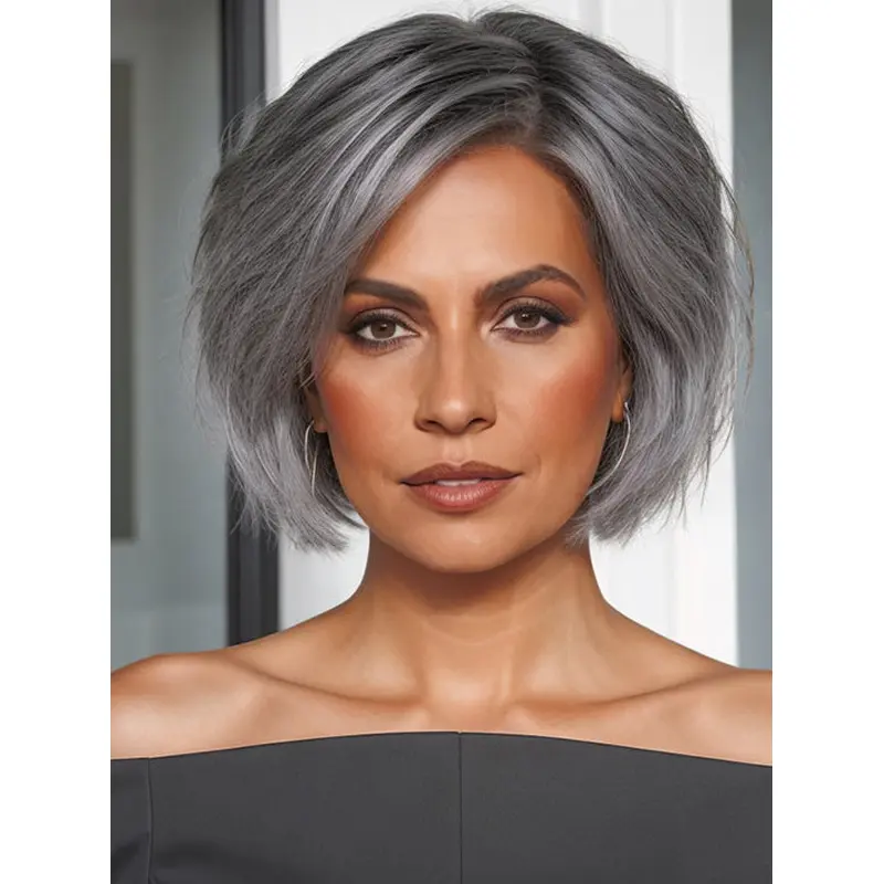 Wigs For African American Women Remy Human Hair 10" Chin Length Straight Wigs