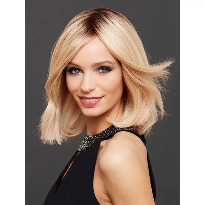 Chin Length Straight Monofilament Blonde Bobs Sleek Human Hair Wigs
