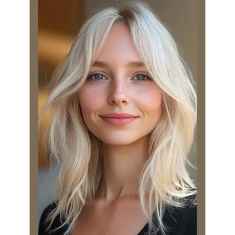 Medium Wigs 14" Wavy Remy Human Hair Platinum Blonde Wigs