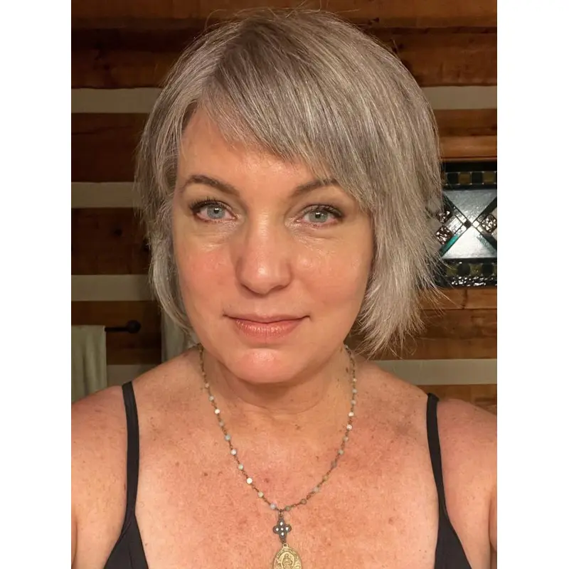 Grey Wigs With Bangs Monofilament 8" Remy Human Hair With Bangs Wigs