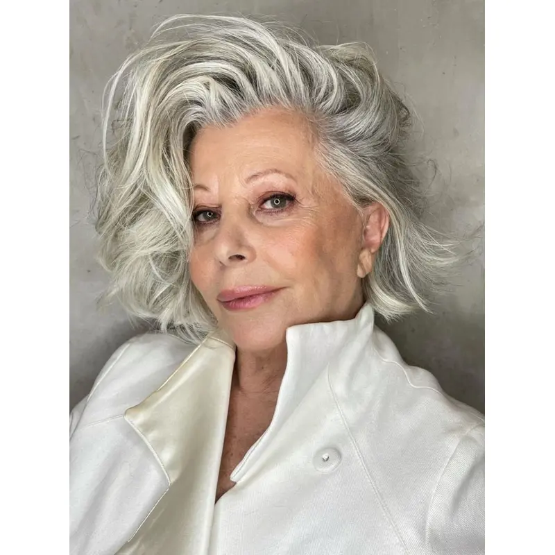 Human Grey Hair Wigs 10" Bobs Lace Front Wavy Chin Length Wigs