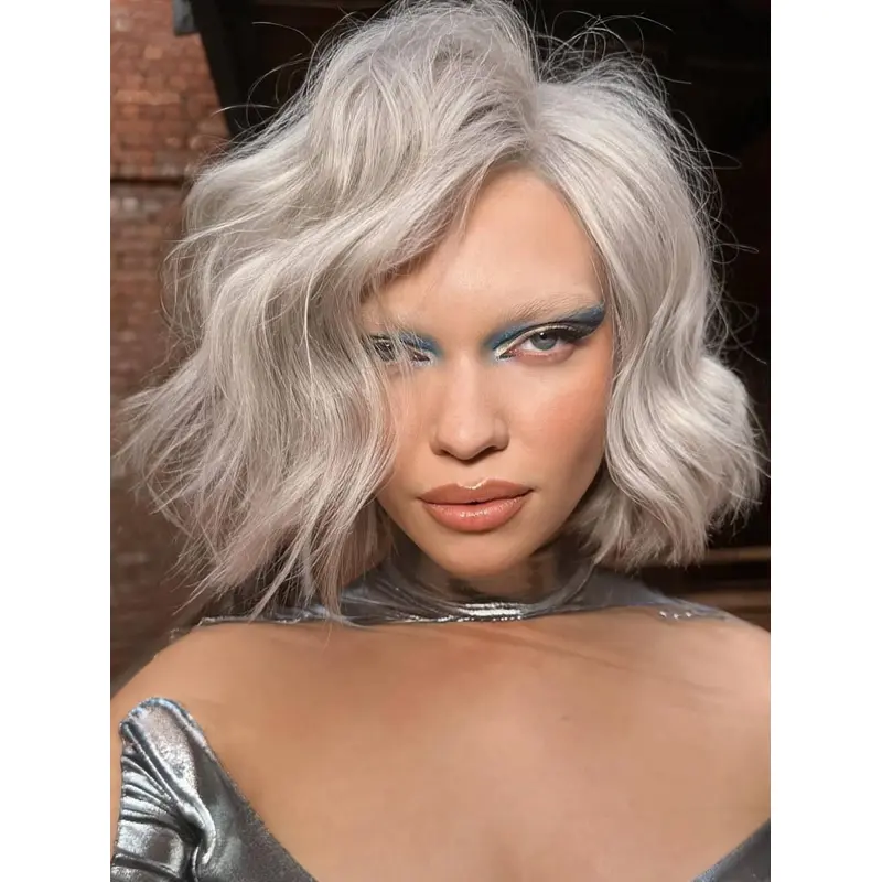 Medium Wigs For Ladies 10" Bobs Synthetic Monofilament Platinum Blonde Wigs